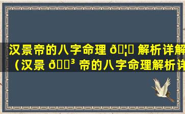 汉景帝的八字命理 🦊 解析详解（汉景 🌳 帝的八字命理解析详解大全）